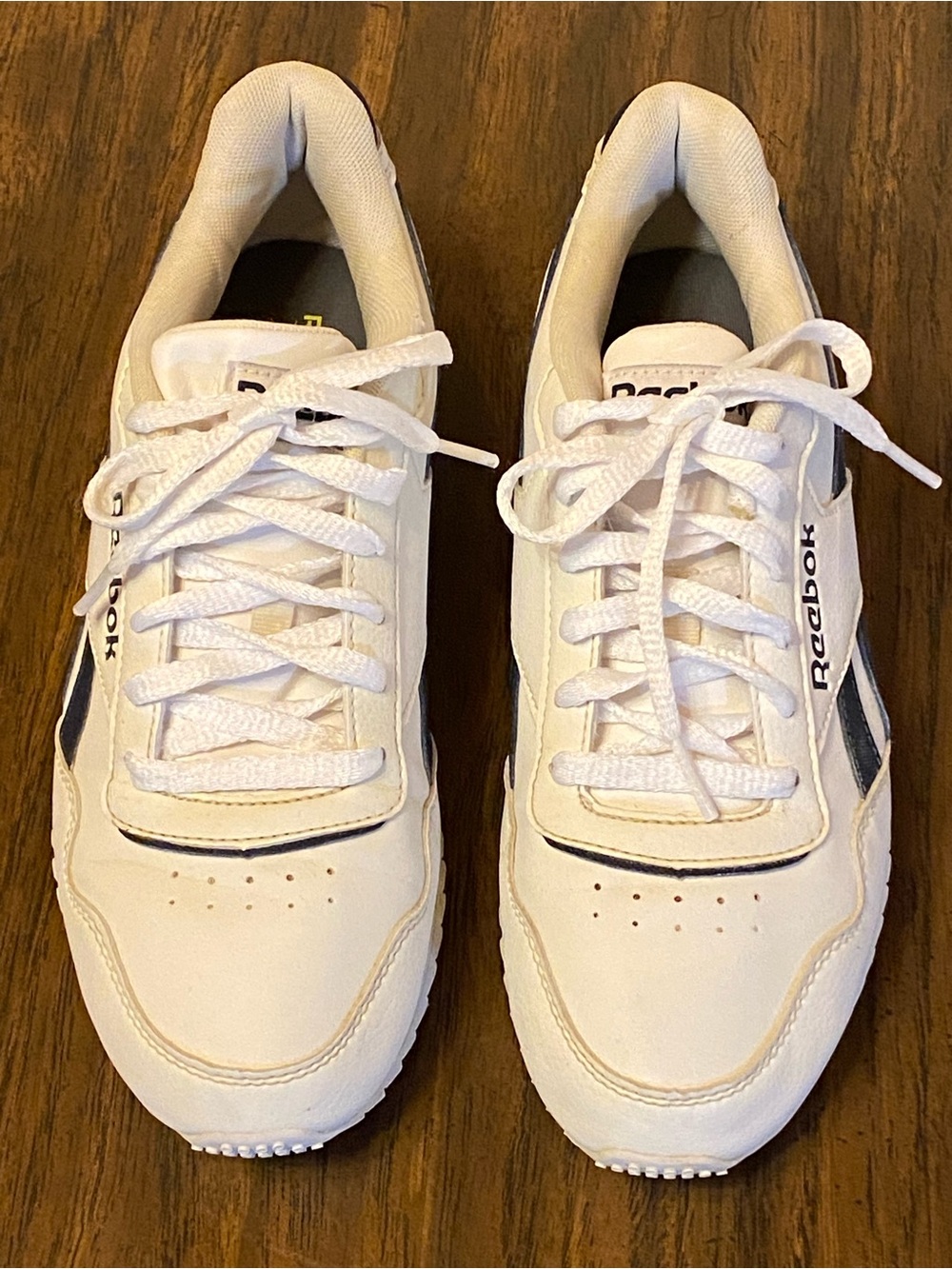 Reebok Women’s Ortholite White Athletic Sneakers with Navy Accents